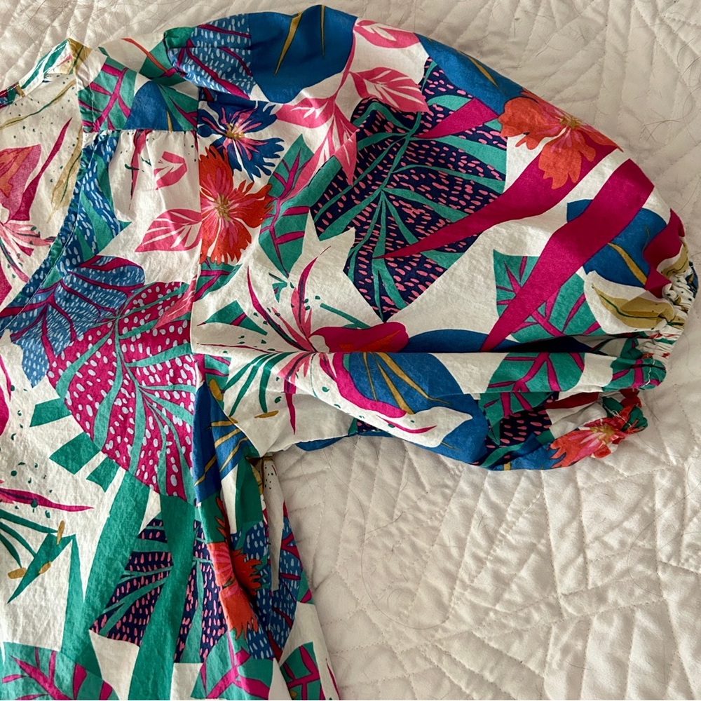 Anthropologie SUNDRY Drop Waist Dress w/ Tropical Pattern - Picture 3 of 4